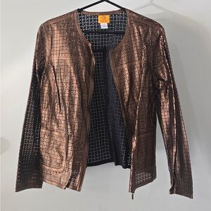 Ruby Rd. Shimmering Rust Perforated Blouse size 12